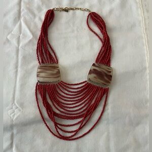 Bold Red and Brown Multi-Strand Necklace